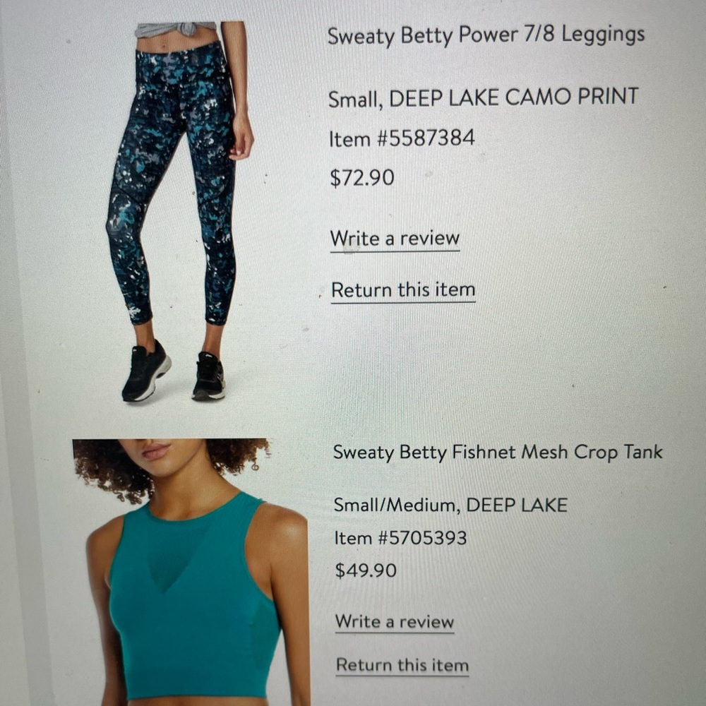 Sweaty Betty Set! Power 7/8 legging & mesh crop Size small